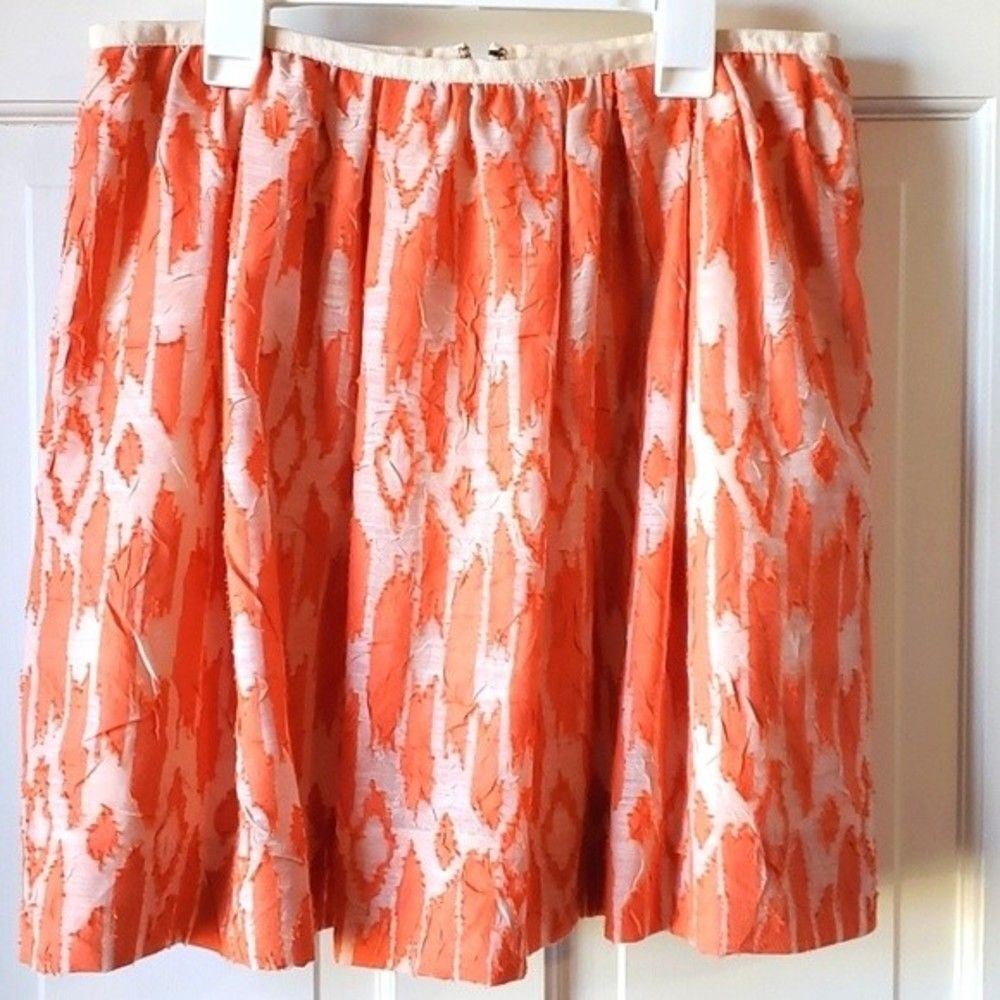 J. CREW ORANGE CREAM IKAT CRINKLE GATHERED SKIRT SIZE 8 FALL SPRING